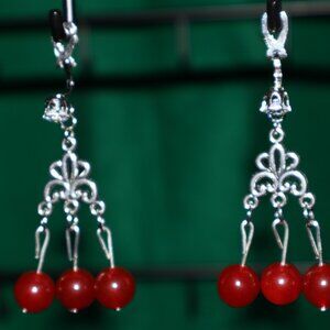 Handmade Clip-On Earrings - BEAUTIFUL 6 Large Red Marbles - COT 31